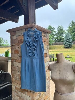Sleeveless Ruffle Front Blue Dress